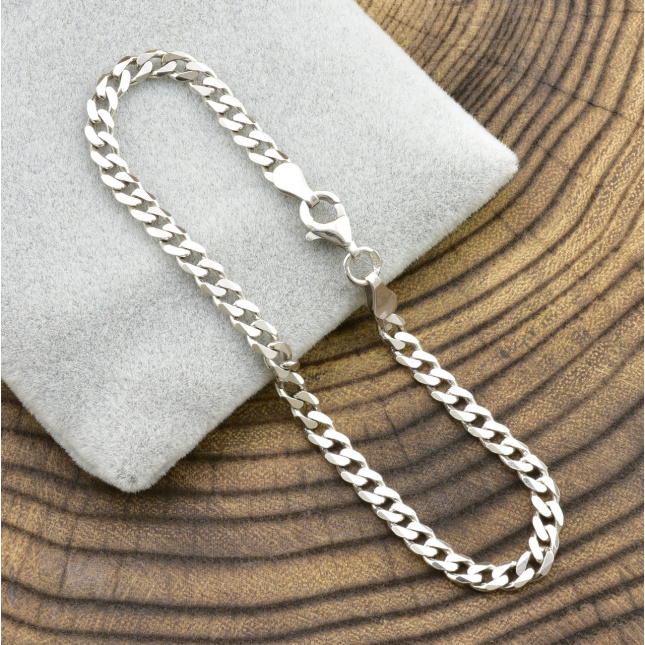 Серебряный браслет родированный Панцирный скруглённый ширина 3.5 мм 