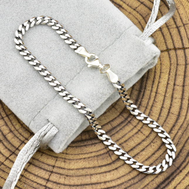 Серебряный браслет с чернением Панцирный скруглённый длина 18.5 см ширина 3.5 мм вес серебра 3.9 г