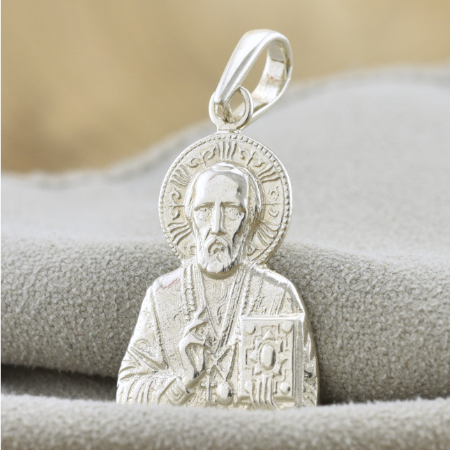 Серебряная иконка Святой Николай Чудотворец размер 34х17 мм вес 3.4 г